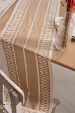 birlik1952 keten runner masa örtüsü table cloth linen otantik traditional dekoratif ev tekstili krem dantel eteği püsküllü bej cappicino beige