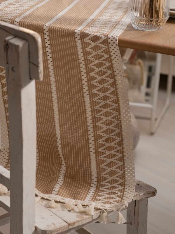 birlik1952 keten runner masa örtüsü table cloth linen otantik traditional dekoratif ev tekstili krem dantel eteği püsküllü bej cappicino beige