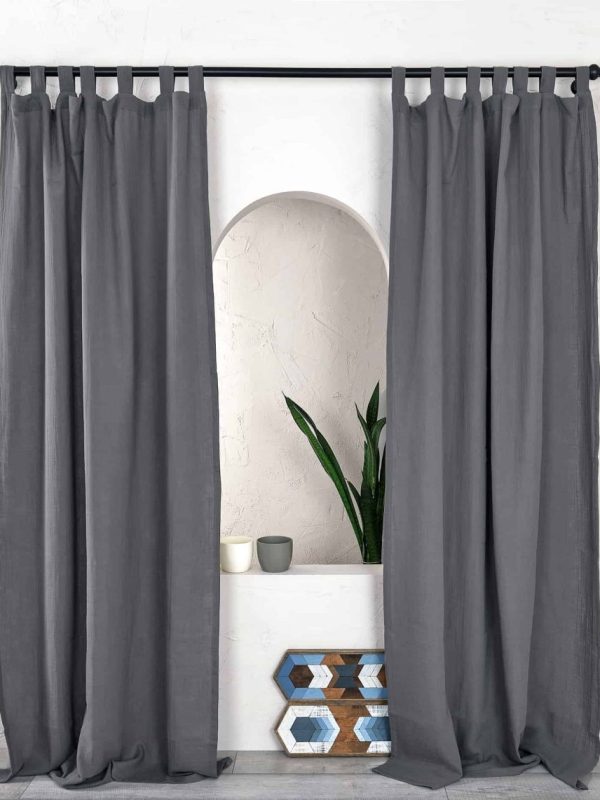 birlik1952 müslin perde muslin baby room curtain boho bohem dekorasyon maison linen pamuklu kumaş fabric curtains crinkle grey antrasit anthracitte gri
