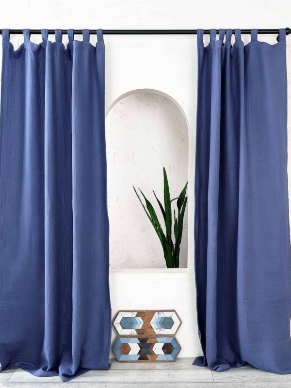 birlik1952 müslin perde muslin baby room curtain boho bohem dekorasyon maison linen pamuklu kumaş fabric curtains crinkle bürümcük navy indigo blue mavi lacivert