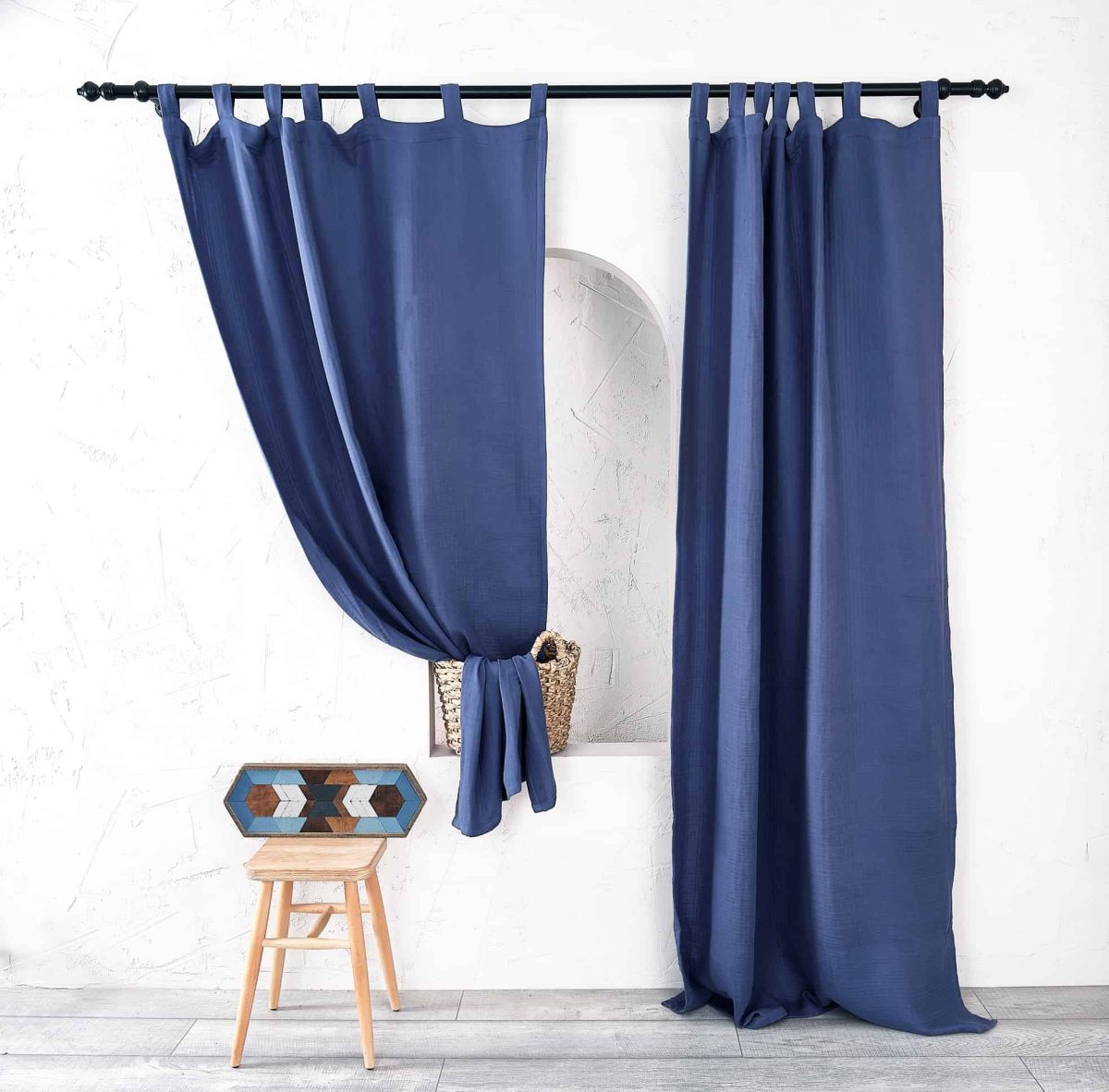 birlik1952 müslin perde muslin baby room curtain boho bohem dekorasyon maison linen pamuklu kumaş fabric curtains crinkle bürümcük navy indigo blue mavi lacivert