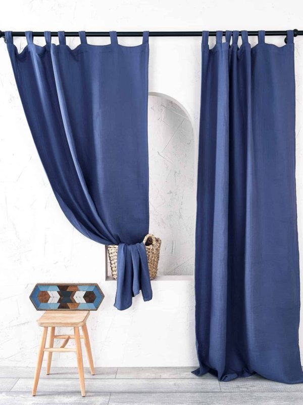 birlik1952 müslin perde muslin baby room curtain boho bohem dekorasyon maison linen pamuklu kumaş fabric curtains crinkle bürümcük navy indigo blue mavi lacivert