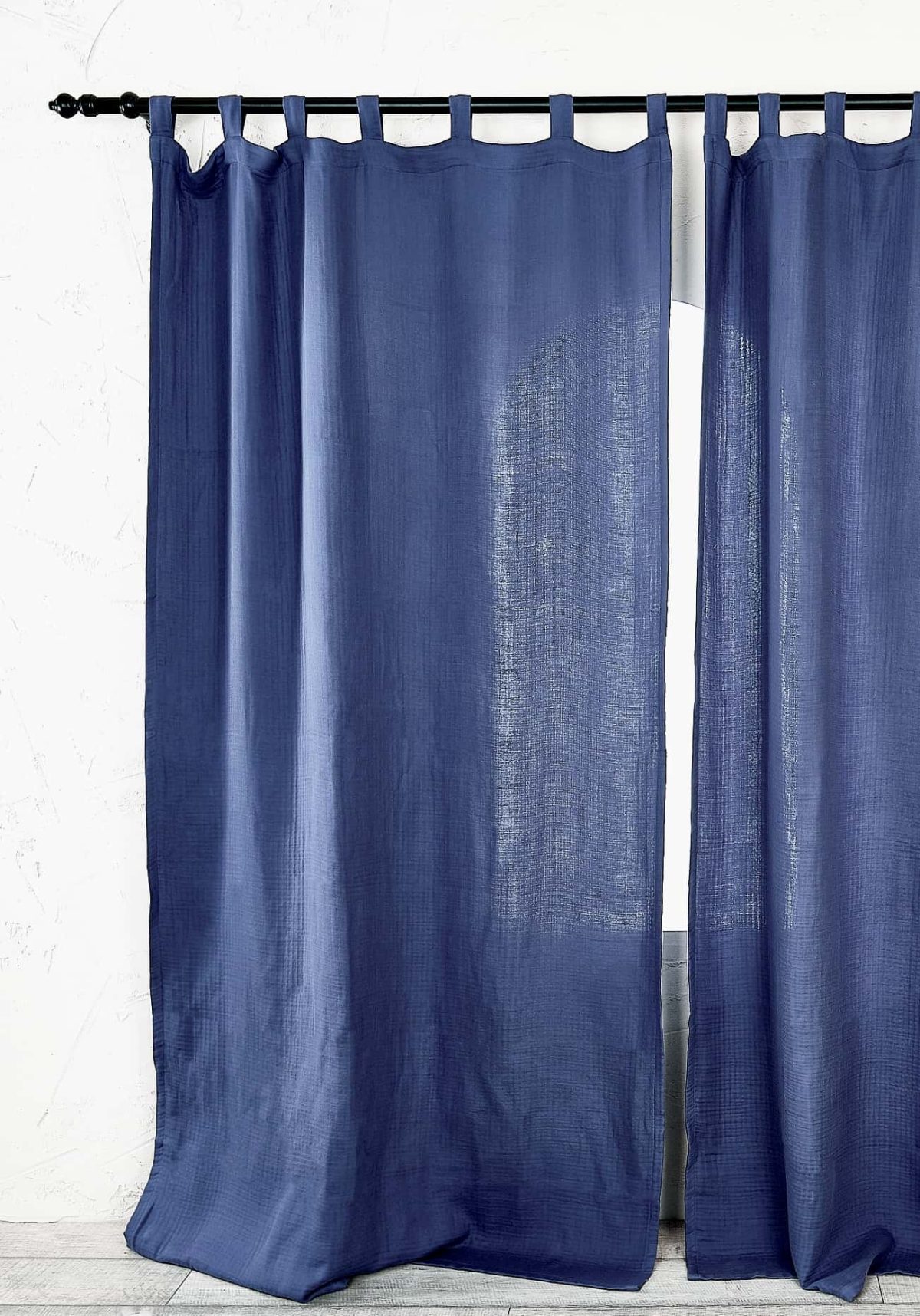 birlik1952 müslin perde muslin baby room curtain boho bohem dekorasyon maison linen pamuklu kumaş fabric curtains crinkle bürümcük navy indigo blue mavi lacivert