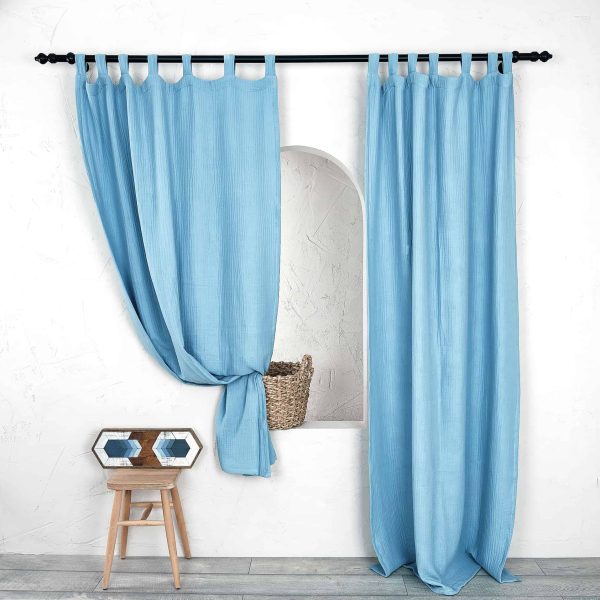 birlik1952 müslin perde muslin baby room curtain boho bohem dekorasyon maison linen pamuklu kumaş fabric curtains crinkle bürümcük açık mavi soft baby blue