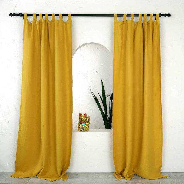 birlik1952 müslin perde muslin baby room curtain boho bohem dekorasyon maison linen pamuklu kumaş fabric curtains crinkle bürümcük sarı hardal yellow mustard