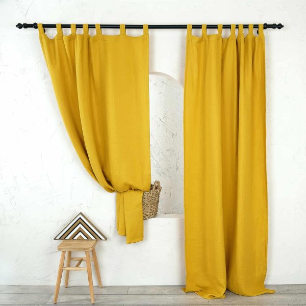 birlik1952 müslin perde muslin baby room curtain boho bohem dekorasyon maison linen pamuklu kumaş fabric curtains crinkle bürümcük sarı hardal yellow mustard