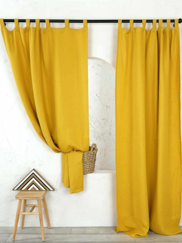 birlik1952 müslin perde muslin baby room curtain boho bohem dekorasyon maison linen pamuklu kumaş fabric curtains crinkle bürümcük sarı hardal yellow mustard