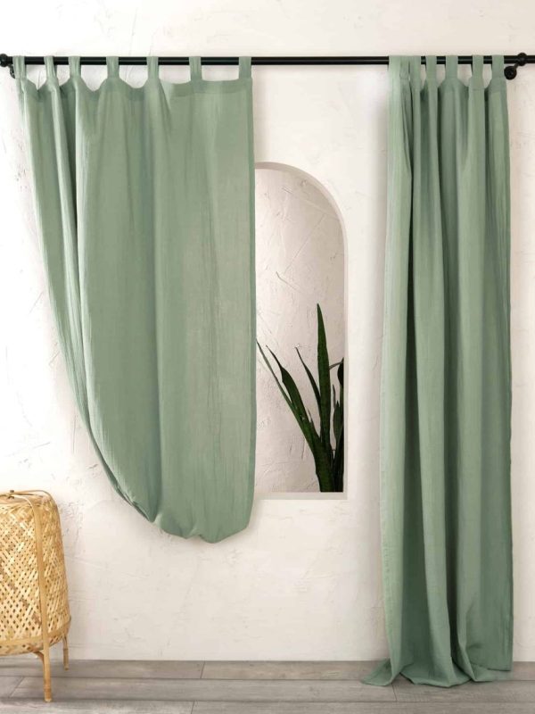 birlik1952 müslin perde muslin curtain baby room boho bohem dekorasyon maison linen pamuklu kumaş fabric curtains crinkle bürümcük sage green adaçayı yeşili