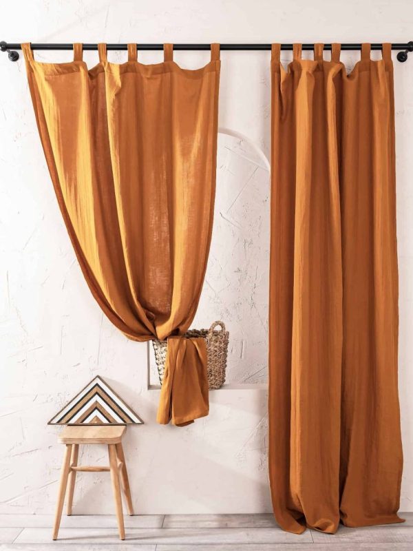 birlik1952 müslin perde muslin curtain baby room boho bohem dekorasyon maison linen pamuklu kumaş fabric curtains crinkle bürümcük terracota karamel kiremit caramel