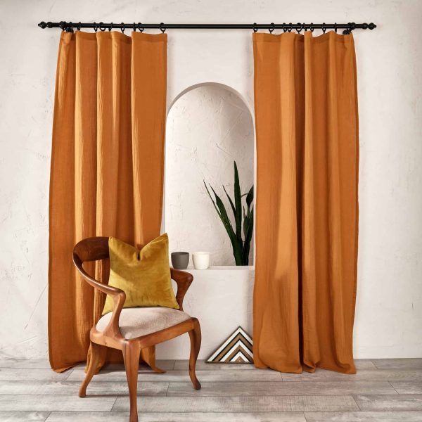 birlik1952 müslin perde muslin curtain baby room boho bohem dekorasyon maison linen pamuklu kumaş fabric curtains crinkle bürümcük terracota karamel kiremit caramel