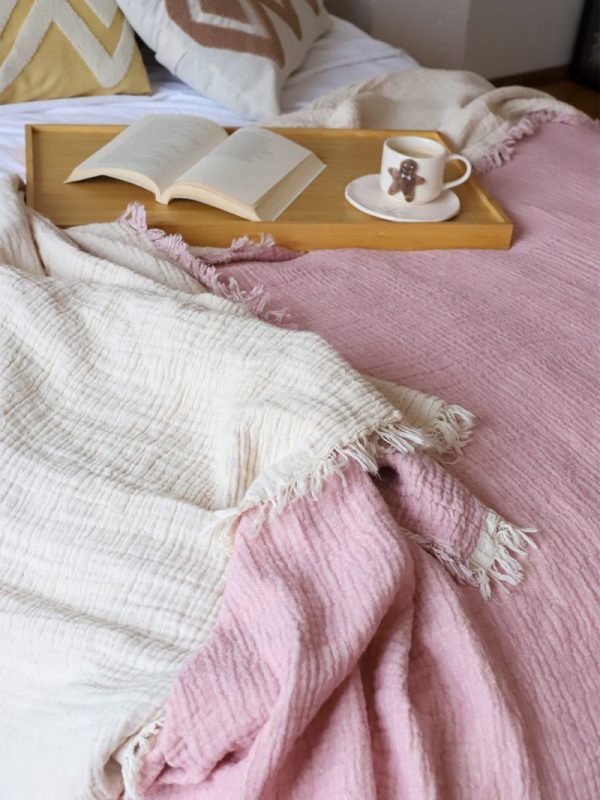 birlik1952 4 kat müslin çift kişilik yatak örtüsü bedspread swaddle 4 layer gauze multi muslin double gauze textile whosale pamuklu cotton muslin pembe pink