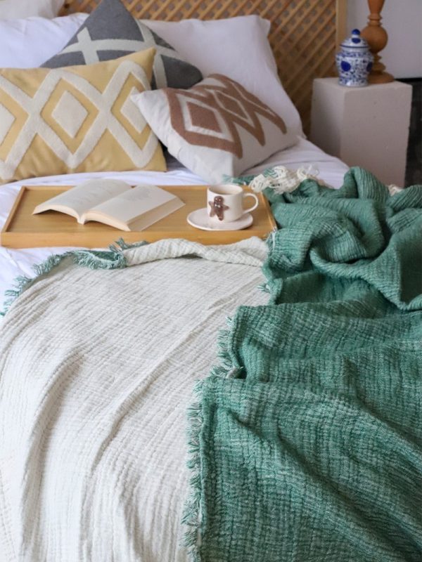 birlik1952 4 kat müslin çift kişilik yatak örtüsü bedspread swaddle 4 layer gauze multi muslin double gauze textile whosale pamuklu cotton muslin royal yeşil green dark