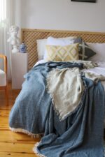 birlik1952 4 kat müslin çift kişilik yatak örtüsü bedspread swaddle 4 layer gauze multi muslin double gauze textile whosale pamuklu cotton muslin indigo blue mavi lacivert