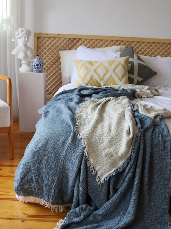 birlik1952 4 kat müslin çift kişilik yatak örtüsü bedspread swaddle 4 layer gauze multi muslin double gauze textile whosale pamuklu cotton muslin indigo blue mavi lacivert