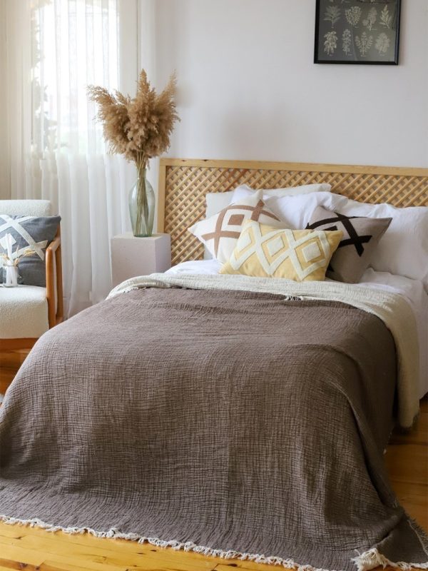 birlik1952 4 kat müslin çift kişilik yatak örtüsü bedspread swaddle 4 layer gauze multi muslin double gauze textile whosale pamuklu cotton muslin koyu kahve dark brown