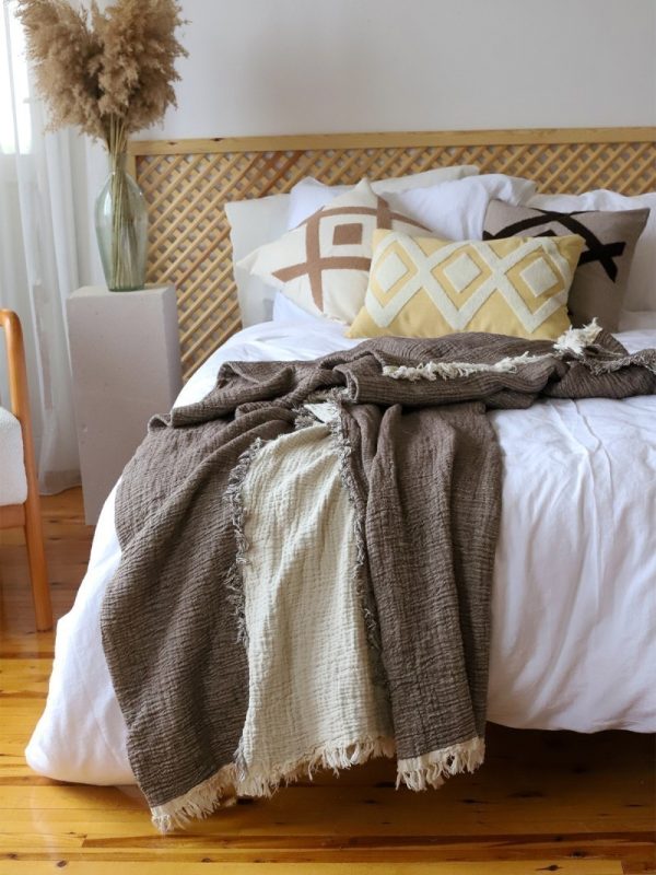 birlik1952 4 kat müslin çift kişilik yatak örtüsü bedspread swaddle 4 layer gauze multi muslin double gauze textile whosale pamuklu cotton muslin koyu kahve dark brown