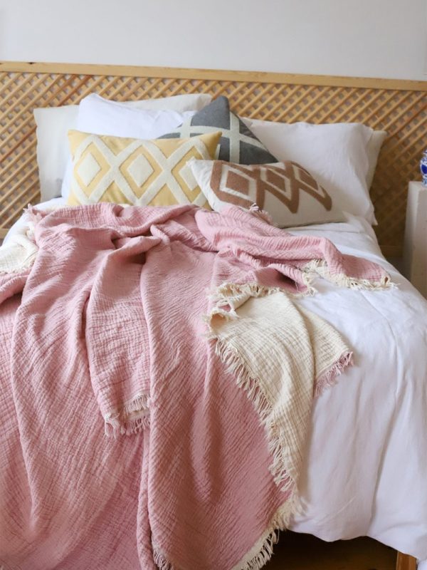 birlik1952 4 kat müslin çift kişilik yatak örtüsü bedspread swaddle 4 layer gauze multi muslin double gauze textile whosale pamuklu cotton muslin pembe pink