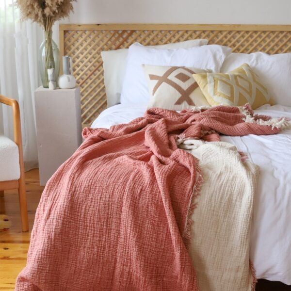 birlik1952 4 kat müslin çift kişilik yatak örtüsü bedspread swaddle 4 layer gauze multi muslin double gauze textile whosale pamuklu cotton muslin terracota kırmızı red kiremit