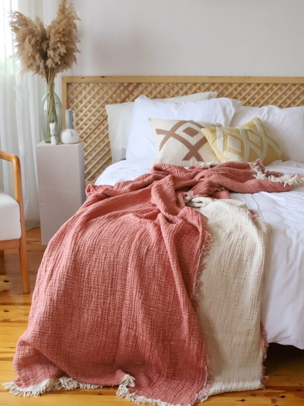 birlik1952 4 kat müslin çift kişilik yatak örtüsü bedspread swaddle 4 layer gauze multi muslin double gauze textile whosale pamuklu cotton muslin terracota kırmızı red kiremit