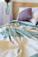 birlik1952 4 kat müslin çift kişilik yatak örtüsü bedspread swaddle 4 layer gauze multi muslin double gauze textile whosale pamuklu cotton muslin çizgili stripe green royal dark soft