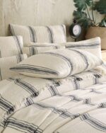 birlik1952 4 kat müslin çift kişilik yatak örtüsü bedspread swaddle 4 layer gauze multi muslin double gauze textile iplik boya cotton muslin siyah black stripe çizgili jaquard jakarlı french striped