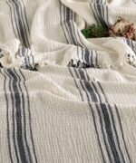 birlik1952 4 kat müslin çift kişilik yatak örtüsü bedspread swaddle 4 layer gauze multi muslin double gauze textile iplik boya cotton muslin siyah black stripe çizgili jaquard jakarlı french striped