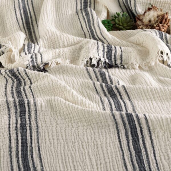birlik1952 4 kat müslin çift kişilik yatak örtüsü bedspread swaddle 4 layer gauze multi muslin double gauze textile iplik boya cotton muslin siyah black stripe çizgili jaquard jakarlı french striped