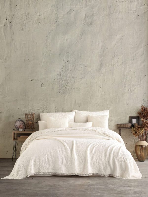 birlik1952 4 kat müslin çift kişilik yatak örtüsü bedspread swaddle 4 layer gauze multi muslin double gauze textile iplik boya cotton muslin siyah black stripe çizgili jaquard jakarlı jaquard ecru cream