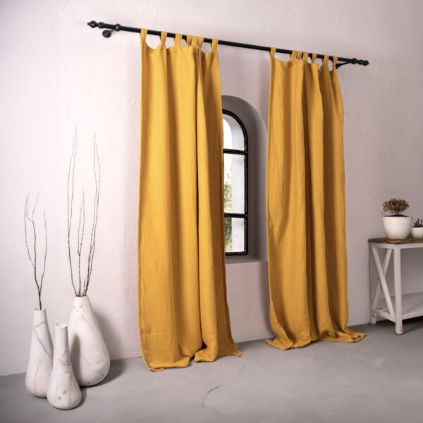 birlik1952 müslin perde muslin curtain 4 3 2 gauze cotton boho bohem linen hardal mustard