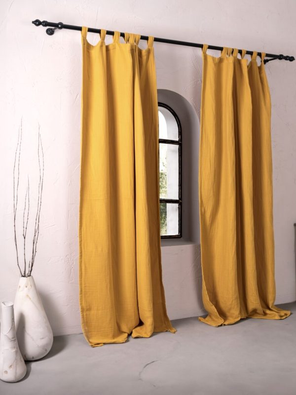 birlik1952 müslin perde muslin curtain 4 3 2 gauze cotton boho bohem linen hardal mustard