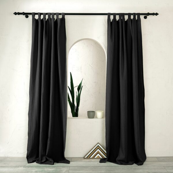 birlik1952 müslin perde curtain boho bohem dekorasyon maison decoration linen fabric curtains crinkle fabric kumaş 4 kat gauze linen black siyah
