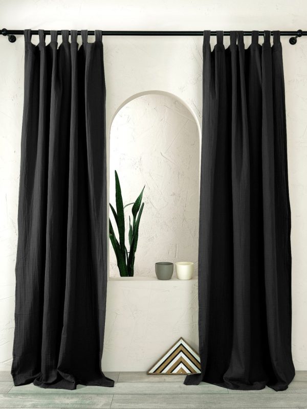 birlik1952 müslin perde curtain boho bohem dekorasyon maison decoration linen fabric curtains crinkle fabric kumaş 4 kat gauze linen black siyah