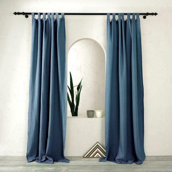birlik1952 müslin perde curtain boho bohem dekorasyon maison decoration linen fabric curtains crinkle fabric kumaş 4 kat gauze linen indigo blue mavi