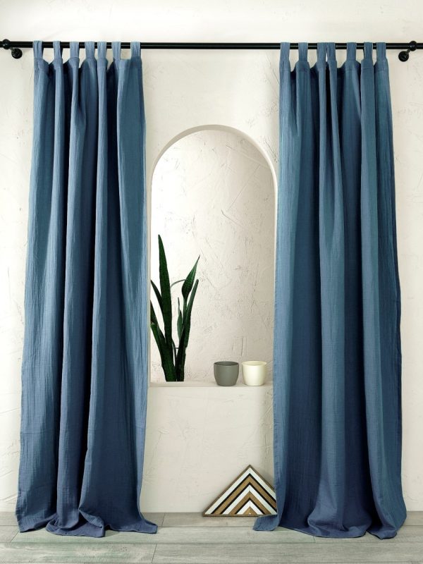 birlik1952 müslin perde curtain boho bohem dekorasyon maison decoration linen fabric curtains crinkle fabric kumaş 4 kat gauze linen indigo blue mavi