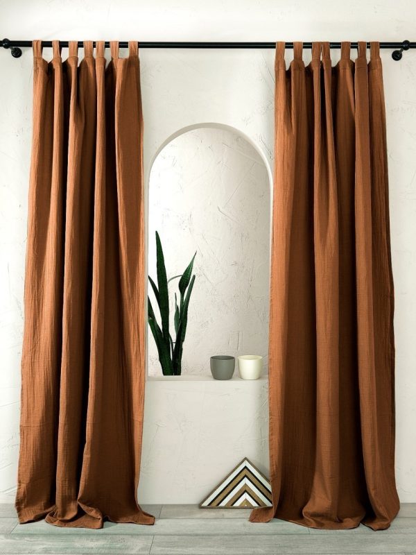 birlik1952 müslin perde curtain boho bohem dekorasyon maison decoration linen fabric curtains crinkle fabric kumaş 4 kat gauze linen kahve coffee