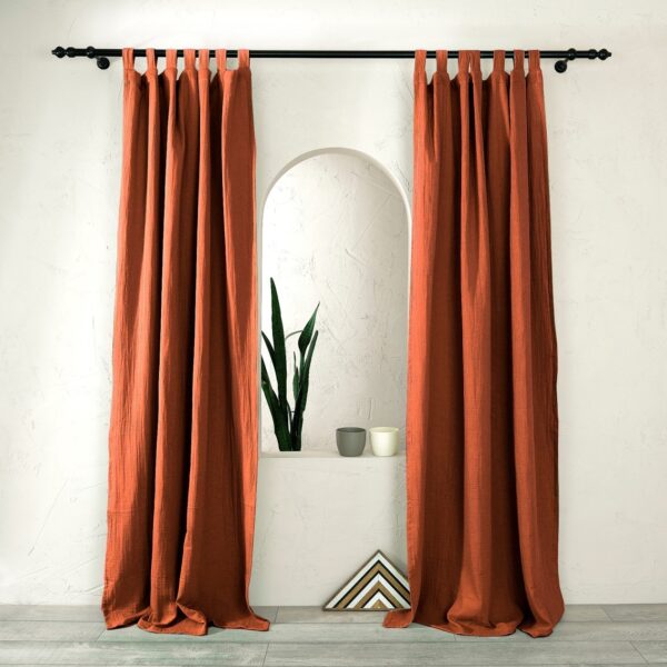 birlik1952 müslin perde curtain boho bohem dekorasyon maison decoration linen fabric curtains crinkle fabric kumaş 4 kat gauze linen koyu terracota