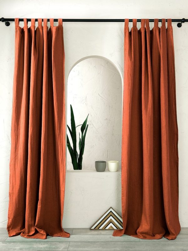 birlik1952 müslin perde curtain boho bohem dekorasyon maison decoration linen fabric curtains crinkle fabric kumaş 4 kat gauze linen koyu terracota