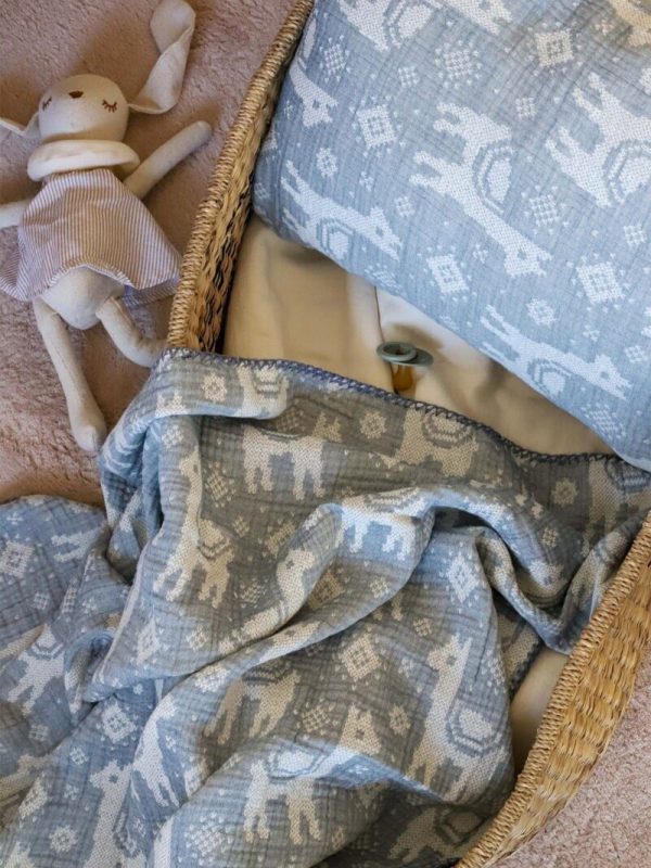 birlik1952 bebek battaniye jakarlı 3 kat müslin three layer jaquard swaddle blanket baby crinkle krinkle muslin fabric cotton lama mavi blue