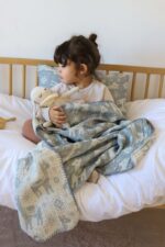 birlik1952 bebek battaniye jakarlı 3 kat müslin three layer jaquard swaddle blanket baby crinkle krinkle muslin fabric cotton lama mavi blue