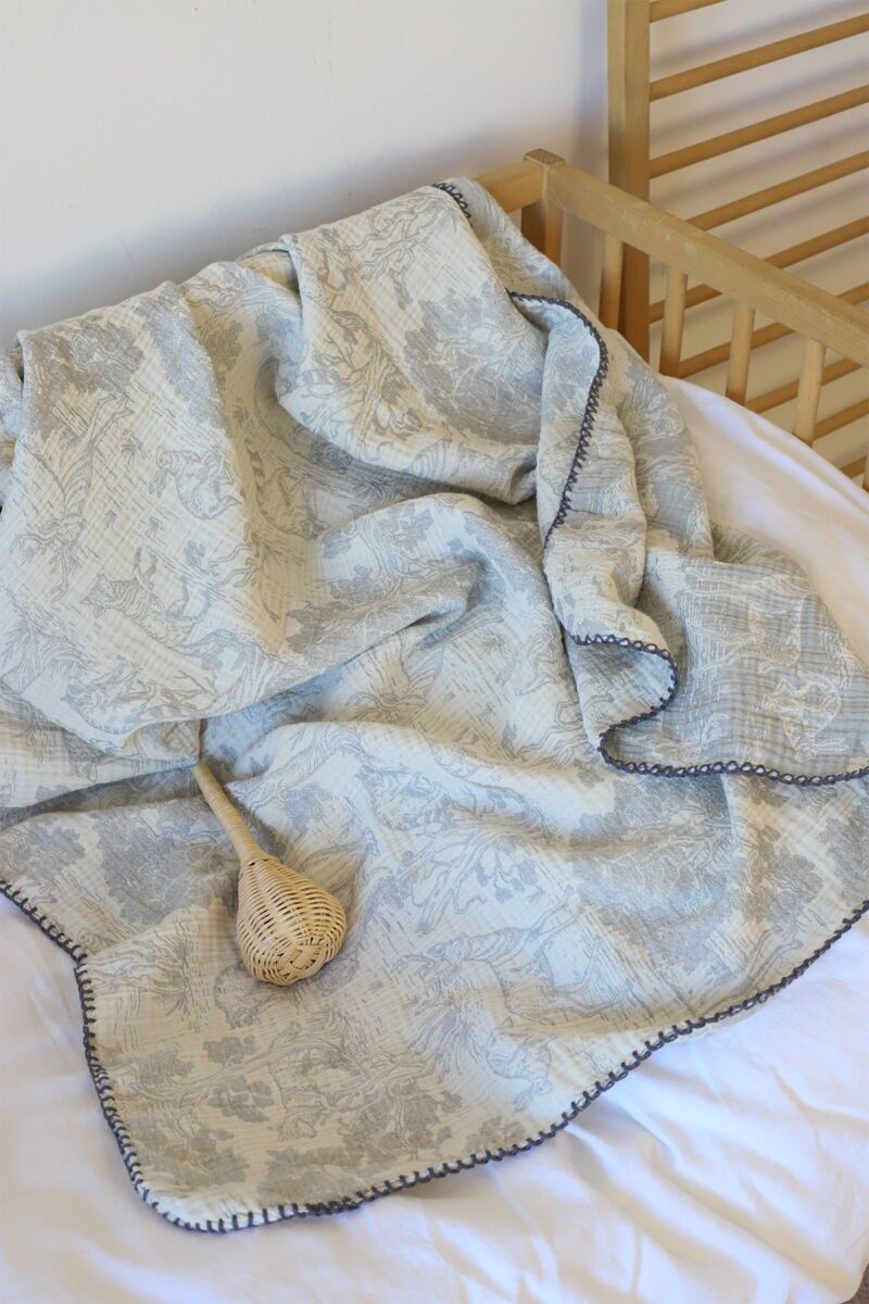 birlik1952 bebek battaniye jakarlı 3 kat müslin three layer jaquard swaddle blanket baby crinkle krinkle muslin fabric cotton wild animals vahşi hayvanlar antrasit