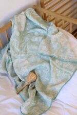 birlik1952 bebek battaniye jakarlı 3 kat müslin three layer jaquard swaddle blanket baby crinkle krinkle muslin fabric cotton wild animals vahşi hayvanlar forest orman mint adacayı sage yeşil