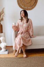 birlik1952 müslin robe bornoz 2 kat 3 kat 4 kat bathrobe 4 layer gauze kimono muslin beach jakarlı jaquard etnic terracota