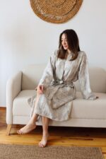 birlik1952 müslin robe bornoz 2 kat 3 kat 4 kat bathrobe 4 layer gauze kimono muslin beach jakarlı jaquard etnic gri grey