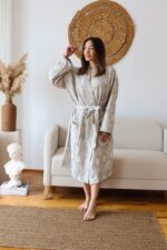 birlik1952 müslin robe bornoz 2 kat 3 kat 4 kat bathrobe 4 layer gauze kimono muslin beach jakarlı jaquard etnik gri grey etnic