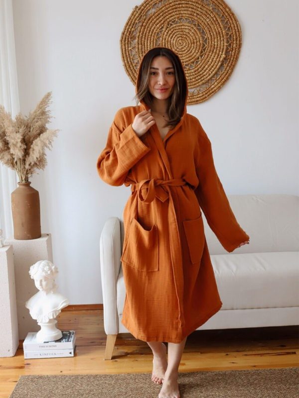 birlik1952 müslin bornoz 2 kat 3 kat 4 kat bathrobe 4 gauze kimono karamel caramel