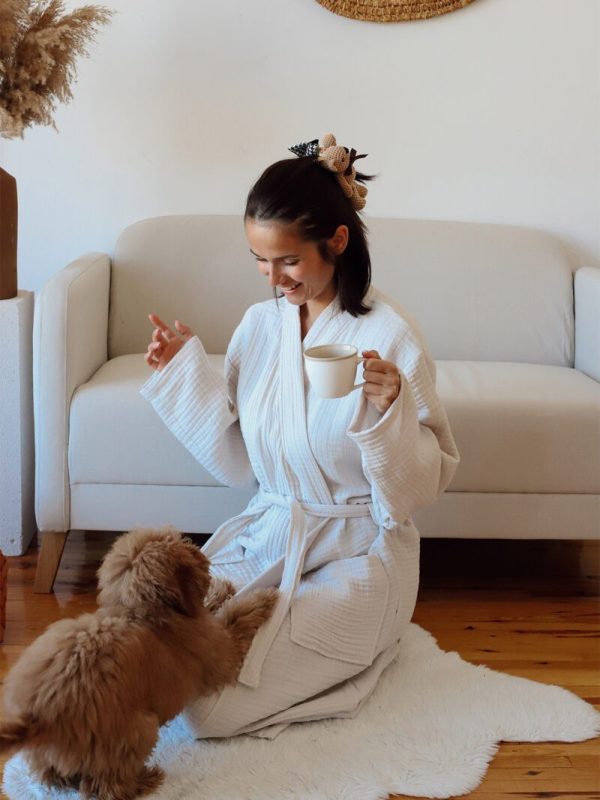 birlik1952 müslin robe bornoz 2 kat 3 kat 4 kat bathrobe 4 layer gauze kimono muslin beach açık bej sand