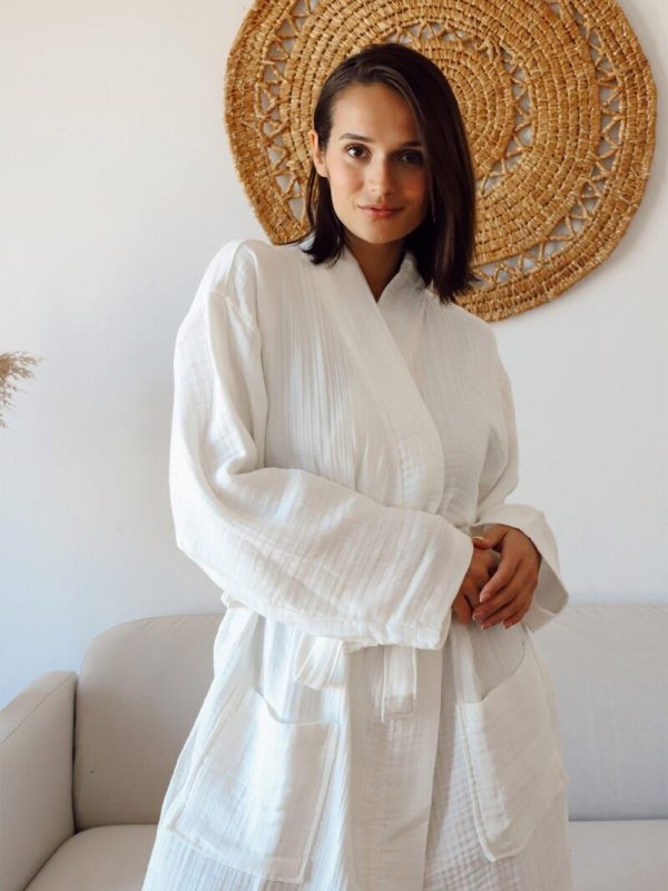 birlik1952 müslin robe bornoz 2 kat 3 kat 4 kat bathrobe 4 layer gauze kimono muslin beach adaçayı yeşil sage green