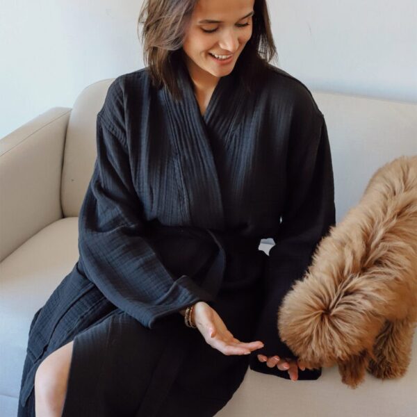 birlik1952 müslin robe bornoz 2 kat 3 kat 4 kat bathrobe 4 layer gauze kimono muslin beach siyah black