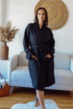 birlik1952 müslin robe bornoz 2 kat 3 kat 4 kat bathrobe 4 layer gauze kimono muslin beach siyah black
