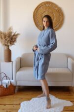 birlik1952 müslin robe bornoz 2 kat 3 kat 4 kat bathrobe 4 layer gauze kimono muslin beach adaçayı blue mavi